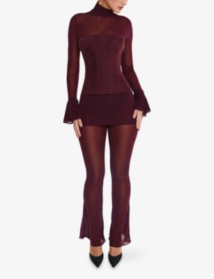 Mistress Rocks Womens Flared-leg High-rise Woven Trousers Dark Plum In Dark Plum