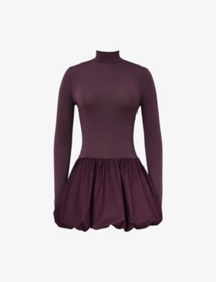 Mistress Rocks Womens Puff-ball Long-sleeve Stretch-crepe Mini Dress Dark Plum In Dark Plum
