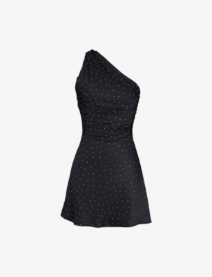 Shop Mistress Rocks Womens Black Crystal-embellished Twist-back One-shoulder Jersey Mini Dress