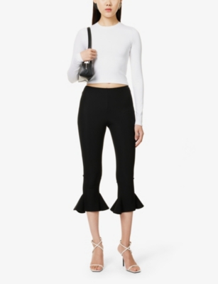 WARDROBE.NYC WOMENS WHITE ROUND-NECK LONG-SLEEVE STRETCH-JERSEY TOP 