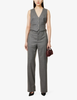 Shop Wardrobe.nyc Womens Charcoal Single-breasted V-neck Wool Waistcoat