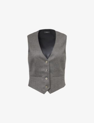 Shop Wardrobe.nyc Womens Charcoal Single-breasted V-neck Wool Waistcoat