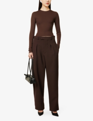 Shop Wardrobe.nyc Womens Dark Brown Round-neck Long-sleeve Stretch-jersey Top