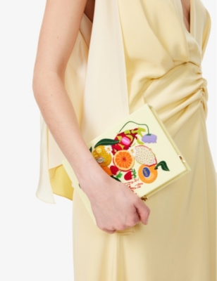 OLYMPIA LE-TAN: Olympia Le-Tan x Poppy Magda Juicy Embroidered Book Cotton-Blend Clutch Bag