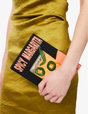 OLYMPIA LE-TAN: Olympia Le-Tan x Olympia of Greece Spicy Margarita Embroidered Book Cotton-Blend Clutch Bag