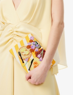 OLYMPIA LE-TAN: Olympia Le-Tan x Poppy Magda La Dolce Vita Embroidered Book Cotton-Blend Clutch Bag