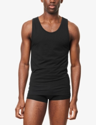 Calvin Klein Mens Black Black Black Lounge Regular-fit Pack Of Three Cotton-jersey Tank Tops In Black