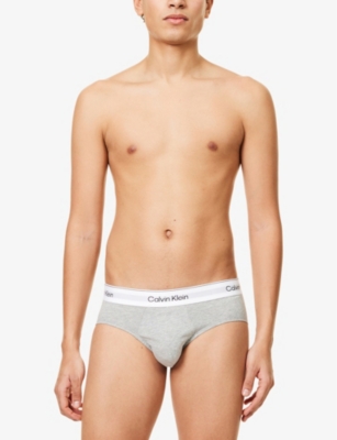 Calvin Klein Mens  Icon Logo-waistband Pack Of Three Stretch-cotton Hip Briefs In Grey Heather, White, Blk