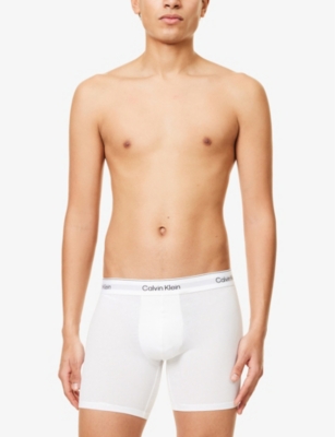 Calvin Klein Mens  Icon Logo-waistband Pack Of Three Stretch-cotton Boxer Briefs In White, White, White