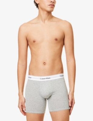 Calvin Klein Mens  Icon Logo-waistband Pack Of Three Stretch-cotton Boxer Briefs In Grey Heather, White, Blk