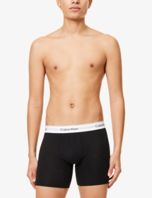 Calvin Klein Mens  Icon Logo-waistband Pack Of Three Stretch-cotton Boxer Briefs In Black, Black, Black