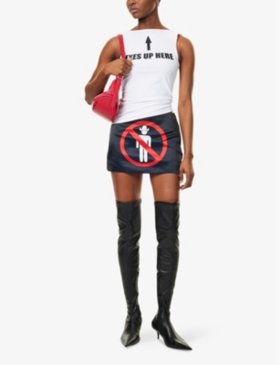 Cowboys Of Habit Womens Black No Cowboys Graphic-print Satin Mini Skirt In Black