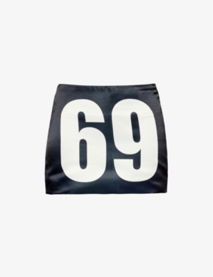 COWBOYS OF HABIT: Satin Number-Print Woven Mini Skirt