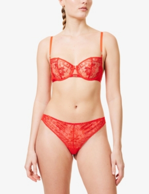 Aubade Womens  Rules Of Attraction Embroidered Half-cup Lace Bra In Flame
