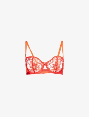 Aubade Womens  Rules Of Attraction Embroidered Half-cup Lace Bra In Flame