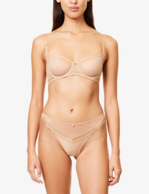 Aubade Womens Tanga Sheer Emotion Embroidered Stretch-woven Briefs Sand In Neutral