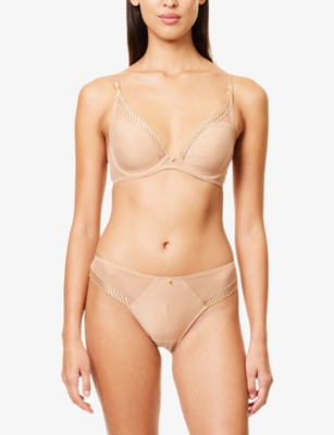 Aubade Womens  Sheer Emotion Embroidered Wired Triangle Tulle Bra In Sand