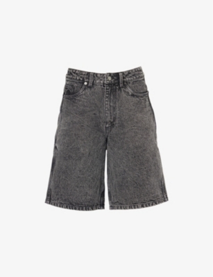 HERESY: Stearn Brand-Patch Wide-Leg High-Rise Denim Shorts