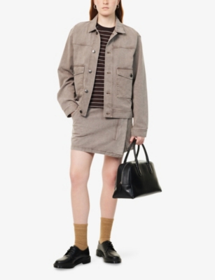 HERESY: Rust Wrap-Front Denim Mini Skirt