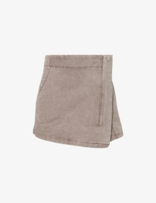 HERESY: Rust Wrap-Front Denim Mini Skirt