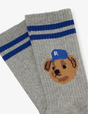 ROSTERSOX MENS ROSTERSOX TEAM BEAR RIBBED-INTARSIA COTTON-BLEND KNITTED SOCKS 