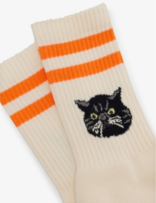 ROSTERSOX MENS ROSTERSOX CAT RIBBED-INTARSIA COTTON-BLEND KNITTED SOCKS 