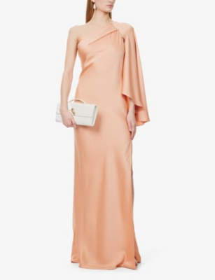 Shop Genny Womens Nudo Envers Asymmetric -shoulder Satin Maxi Dress