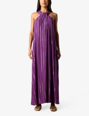 Ro&zo Womens Purple Twist-neck Metallic-thread Woven Maxi Dress In Purple