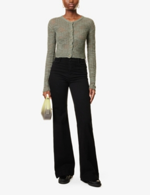 7 For All Mankind Womens Modern Dojo Flared-leg High-rise Denim-blend Jeans Soho Night In Soho Night