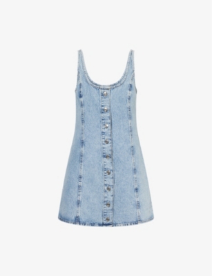 FRAME WOMENS MINGLE BUTTON-DOWN SLEEVELESS SHIFT DENIM MINI DRESS 