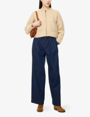 FRAME WOMENS FRAME DETACHABLE-BELT WIDE-LEG HIGH-RISE DENIM-BLEND TROUSERS 