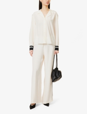 FRAME WOMENS ALABASTER MULTI CONTRAST-STRIPE MID-RISE WIDE-LEG SILK TROUSERS 