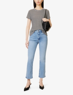 FRAME: Stripe-Print Short-Sleeve Linen T-Shirt