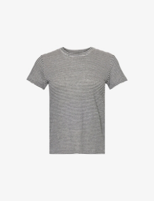 FRAME: Stripe-Print Short-Sleeve Linen T-Shirt