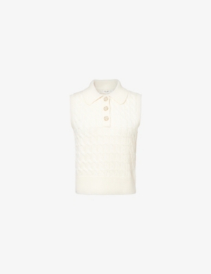 Shop Frame Womens Cream Cable-knit Sleeveless Wool Jumper Xs