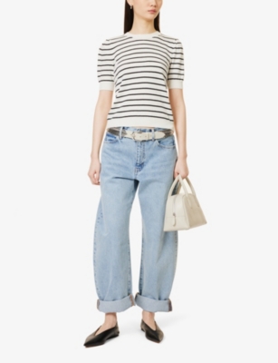 FRAME: Stripe-Print Short-Sleeve Knitted Jumper