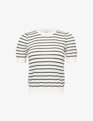 Frame Womens Stripe-print Short-sleeve Knitted Jumper Cream Multi In Cream Multi