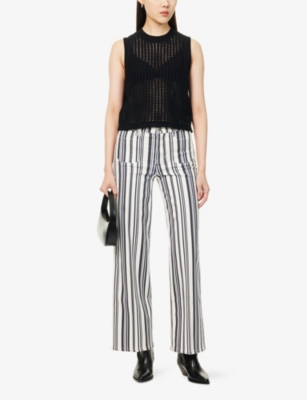 FRAME: Le Slim Palazzo Striped Wide-Leg High-Rise Stretch-Denim Blend Jeans