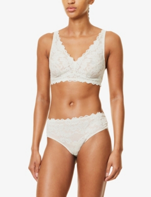 Shop Hanro Womens White Sage Anais Mid-rise Lace Midi Briefs