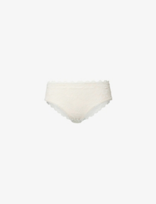 Shop Hanro Womens White Sage Anais Mid-rise Lace Midi Briefs