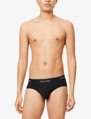 Calvin Klein Mens  Icon Logo-waistband Pack Of Three Stretch-cotton Hip Briefs In Black/glacier/blue Bell
