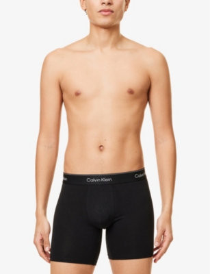 Calvin Klein Mens  Icon Logo-waistband Pack Of Three Stretch-cotton Boxer Briefs In Black/glacier/blue Bell