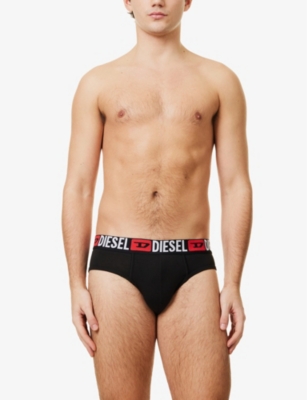 DIESEL: Branded-Waistband Pack of Three Stretch-Cotton Briefs