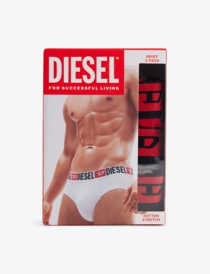 DIESEL: Branded-Waistband Pack of Three Stretch-Cotton Briefs