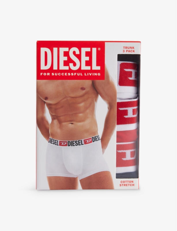 Branded-Waistband Pack of Three Stretch-Cotton Trunks