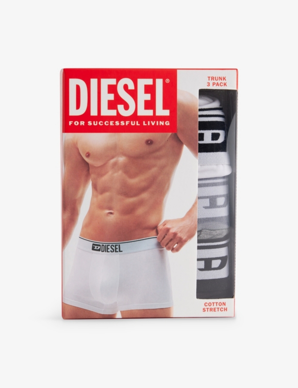 Branded-Waistband Pack of Three Stretch-Cotton Trunks