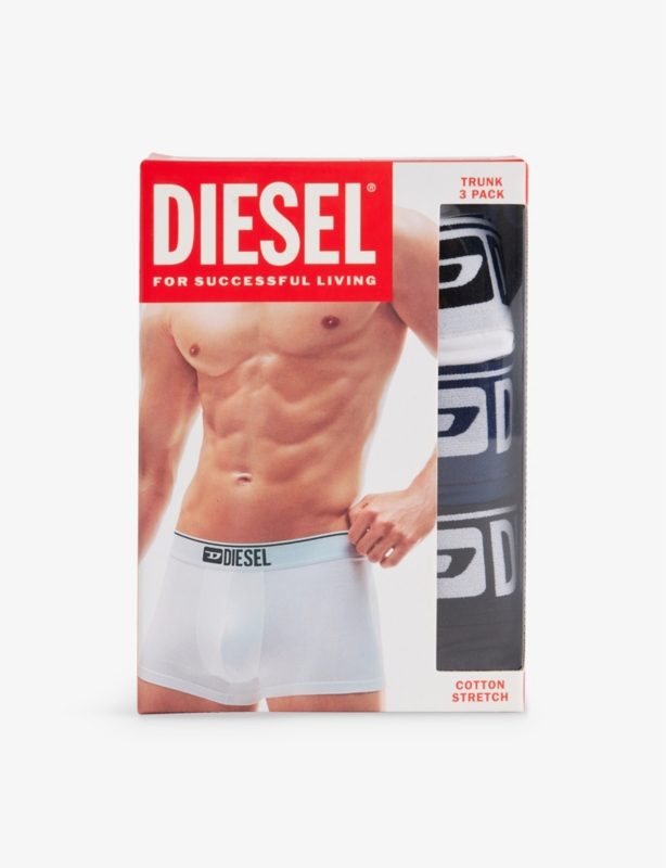 Branded-Waistband Pack of Three Stretch-Cotton Trunks