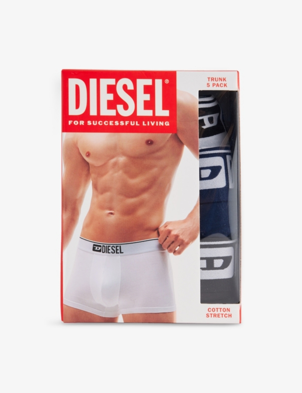 Branded-Waistband Pack of Five Stretch-Cotton Trunks