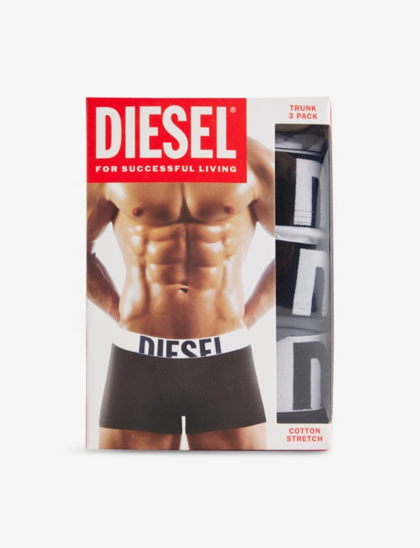 Branded-Waistband Pack of Three Stretch-Cotton Trunks