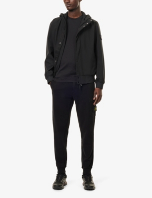 Stone Island Shearling And Suede Cargo Trousers In Black